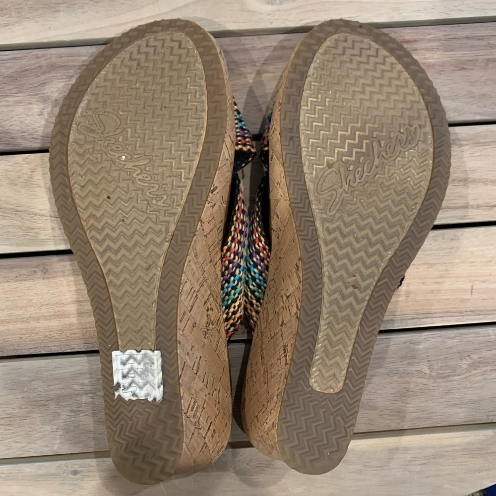 Skechers Beverlee Multi Color Wedges Cork Shoes Sandals Women's Size 10 - Picture 6 of 12